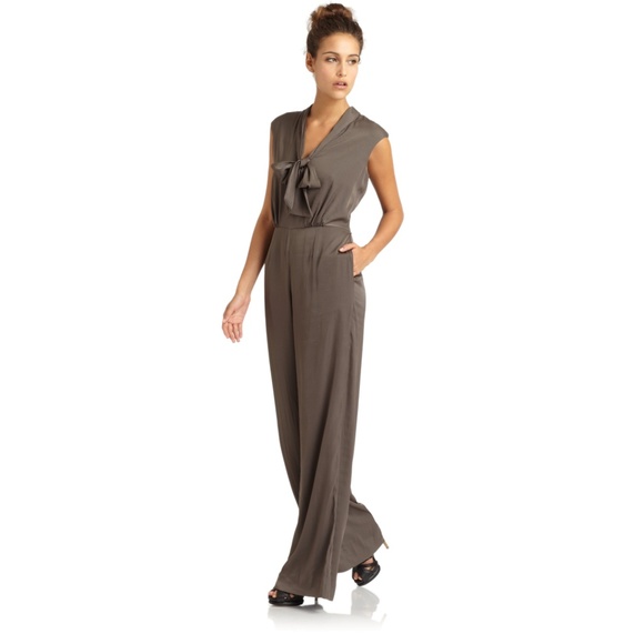NEW BCBGMaxAzria Acedia Satin Tie Neck Jumpsuit - Picture 2 of 8